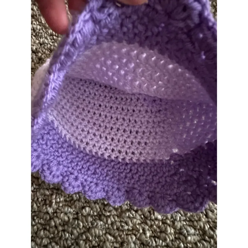 Handmade Light Purple Crochet Cloche Hat Scalloped Brim